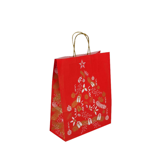 Ditta Display Retail Solutions sac cabas Noël kraft blanc impression rouge/or poignées torsadées or mat weiße Kraft-Weihnachtseinkaufstasche mit rot/goldenem Aufdruck und mattgoldenen gedrehten Henkeln white kraft Christmas tote bag red/gold print matt gold twisted handles