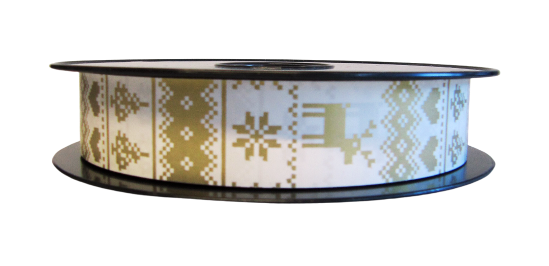 Bobine de bolduc imprimé Noël 25 mm x 100 m – ruban décoratif festif pour emballages cadeaux et décorations de fin d’année