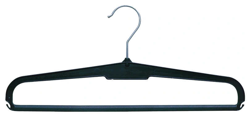 Cintre HW22 en plastique recyclé noir 37 cm avec mousse antidérapante, idéal pour suspendre chemises, vestes et vêtements en boutique