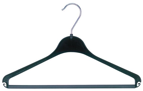 Cintre en plastique recyclé noir 37 cm – léger, solide et écologique pour la présentation de vêtements en boutique