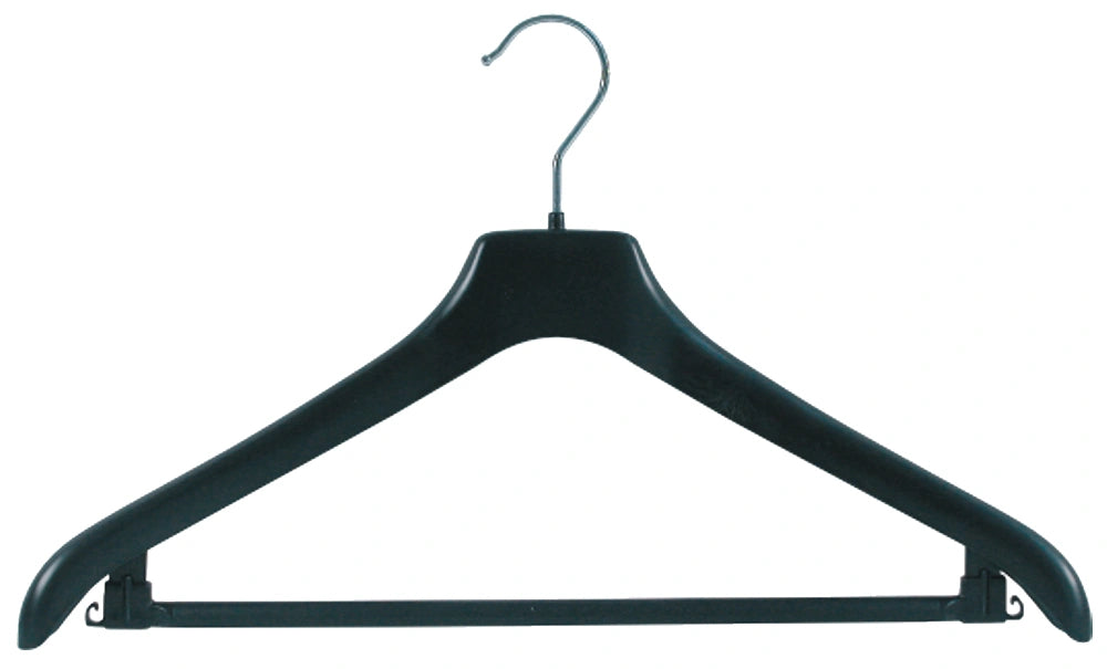 Cintre plastique recyclé noir 38-49 cm profil BodyForm antiglisse – pour vêtements suspendus en boutique