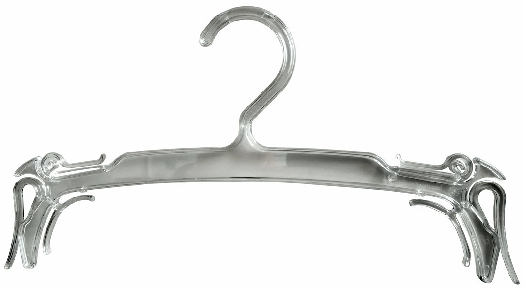 Cintre plastique transparent 27 cm L27 pour lingerie, design fin et discret pour présentation en boutique