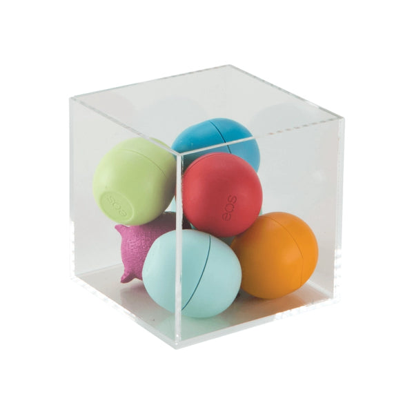 cube de présentation en acrylique transparent avec un côté ouvert, support élégant et polyvalent pour vitrines, comptoirs et expositions