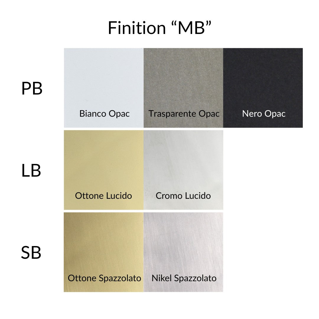 Nuancier des finitions MB de DittaDisplay : peintures opaques, métaux brillants et brossés