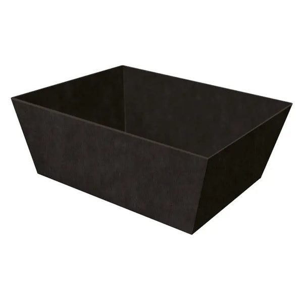 Petite corbeille de présentation noire en carton rigide, parfaite pour coffrets gourmands et paniers garnis