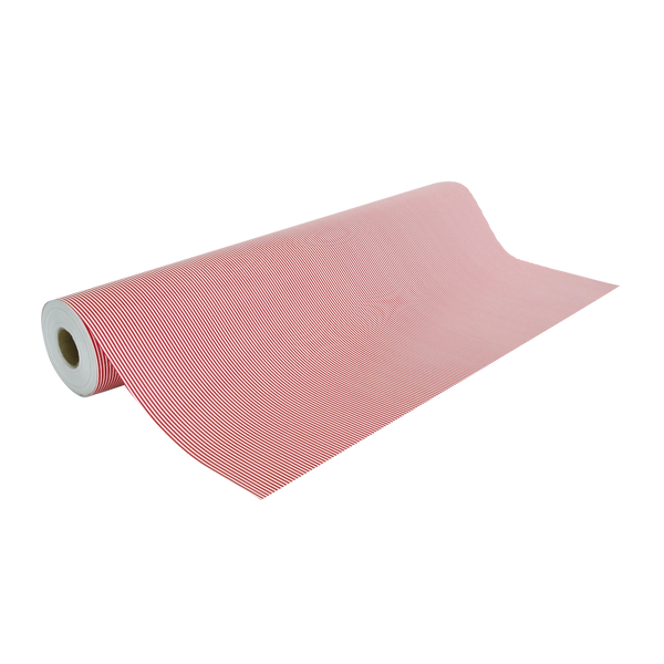 Rouleau de papier cadeau motifs fine ligne blanche et rouge, en papier couché 60/90 g recyclable, dimensions 0,7 x 100 m ou 50 m, idéal pour emballages cadeaux professionnels.