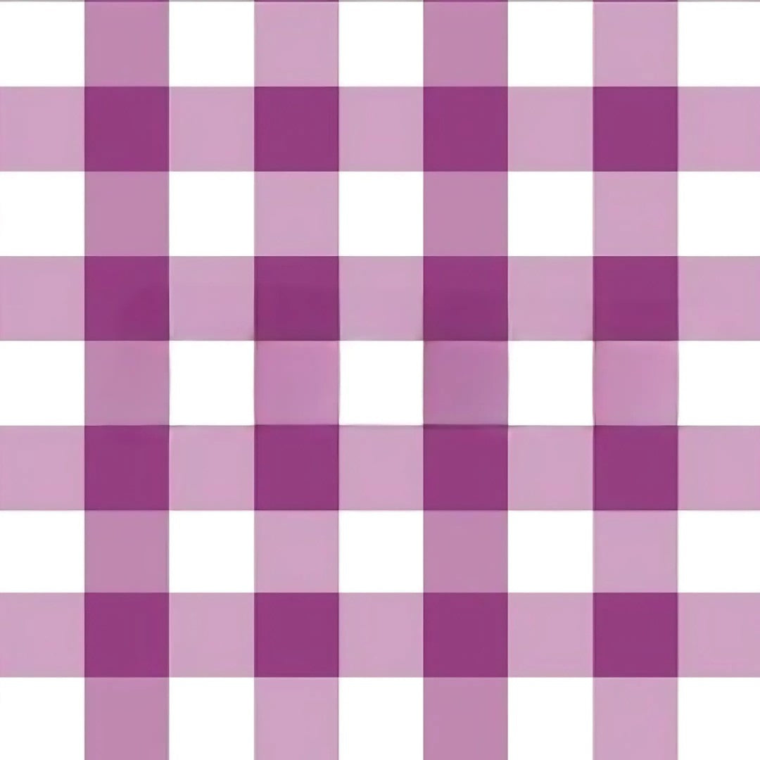 Rouleau de papier cadeau motifs vichy violet, en papier couché 60/90 g recyclable, dimensions 0,7 x 100 m ou 50 m, idéal pour emballages cadeaux professionnels.