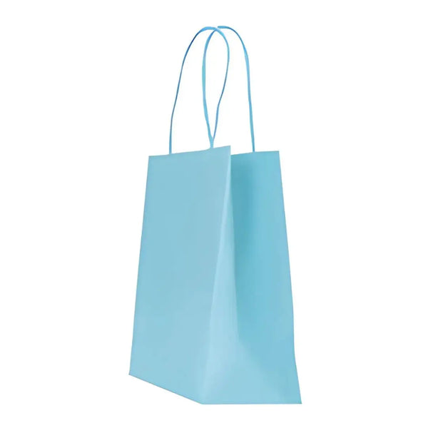 Sac papier kraft bleu glacier poignées torsadées 26×34 cm – 100 % recyclable et apte au contact alimentaire – fabrication européenne