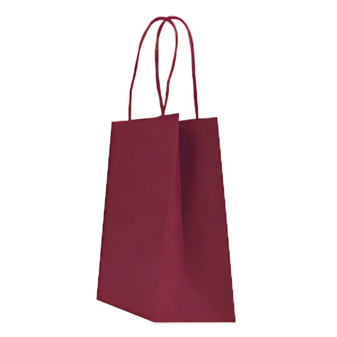 Sac papier kraft bordeaux poignées torsadées 26×34 cm – 100 % recyclable et apte au contact alimentaire – fabrication européenne