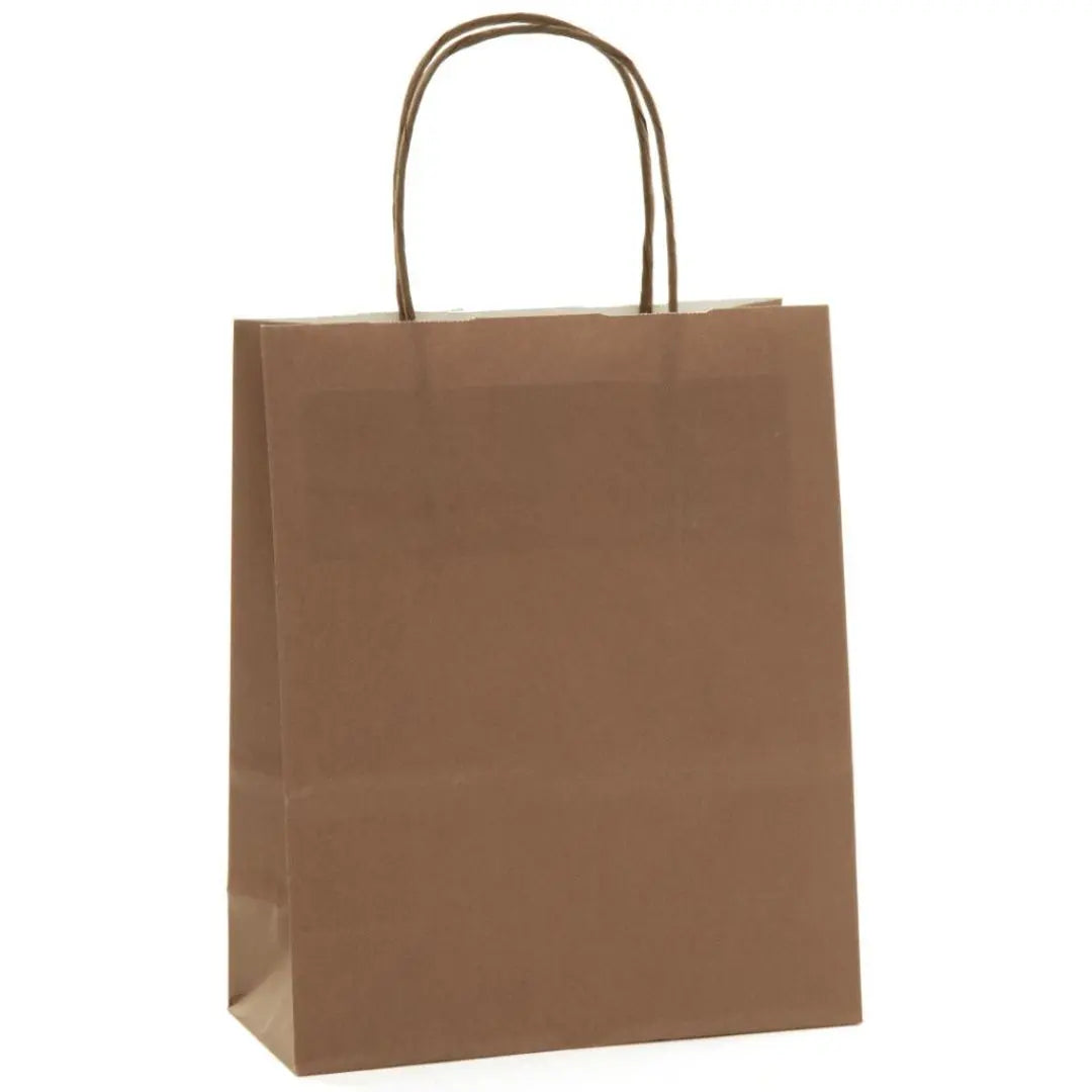Sac papier kraft chocolat poignées torsadées 26×34 cm – 100 % recyclable et apte au contact alimentaire – fabrication européenne