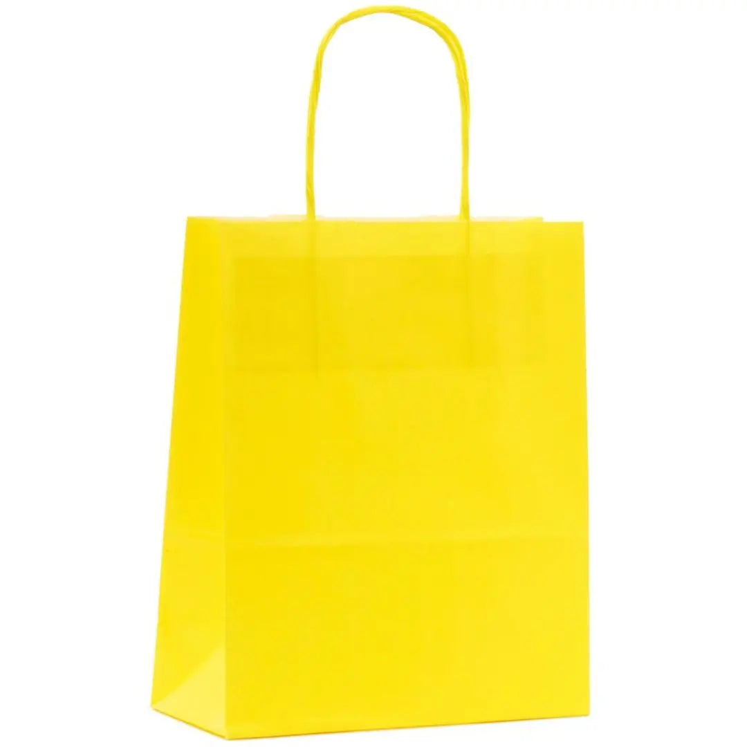 Sac papier kraft citron poignées torsadées 26×34 cm – 100 % recyclable et apte au contact alimentaire – fabrication européenne