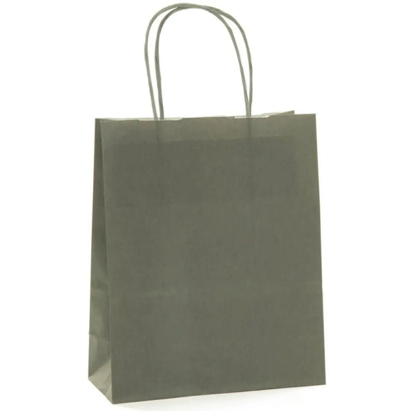 Sac papier kraft gris foncé poignées torsadées 26×34 cm – 100 % recyclable et apte au contact alimentaire – fabrication européenne