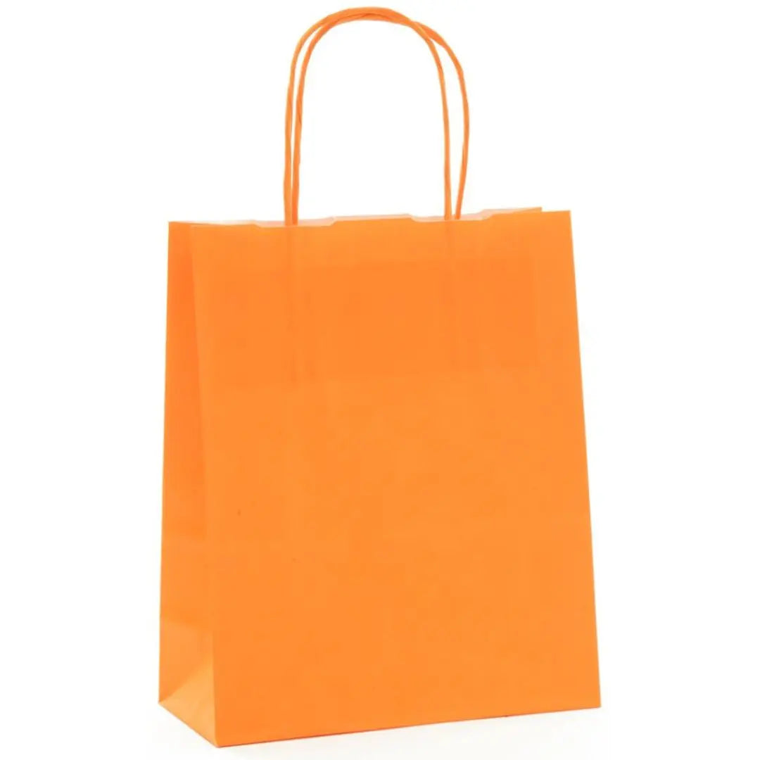 Sac papier kraft orange poignées torsadées 26×34 cm – 100 % recyclable et apte au contact alimentaire – fabrication européenne