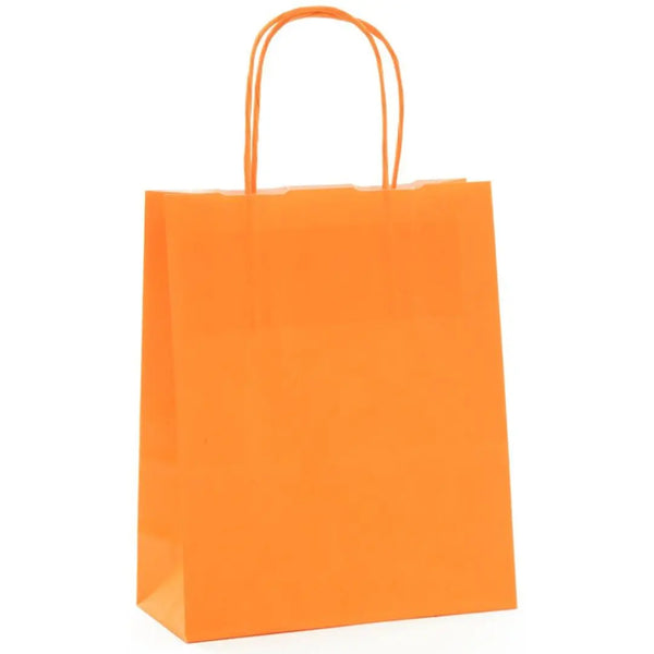 Sac papier kraft orange poignées torsadées 26×34 cm – 100 % recyclable et apte au contact alimentaire – fabrication européenne