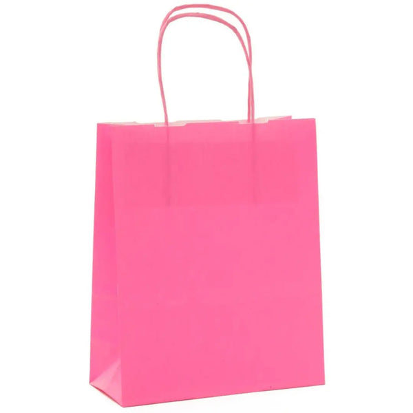 Sac papier kraft rose poudré poignées torsadées 26×34 cm – 100 % recyclable et apte au contact alimentaire – fabrication européenne