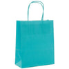 Sac papier kraft turquoise poignées torsadées 26×34 cm – 100 % recyclable et apte au contact alimentaire – fabrication européenne