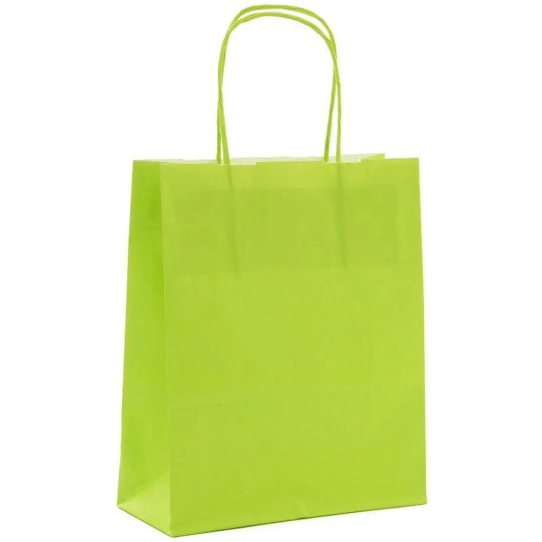 Sac papier kraft vert acidulé poignées torsadées 26×34 cm – 100 % recyclable et apte au contact alimentaire – fabrication européenne