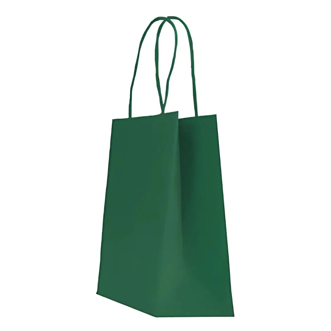 Sac papier kraft vert foncé poignées torsadées 26×34 cm – 100 % recyclable et apte au contact alimentaire – fabrication européenne