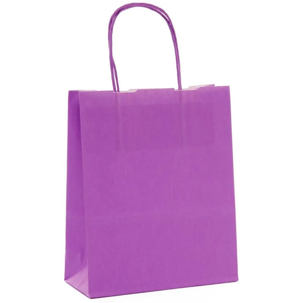 Sac papier kraft violet poignées torsadées 26×34 cm – 100 % recyclable et apte au contact alimentaire – fabrication européenne