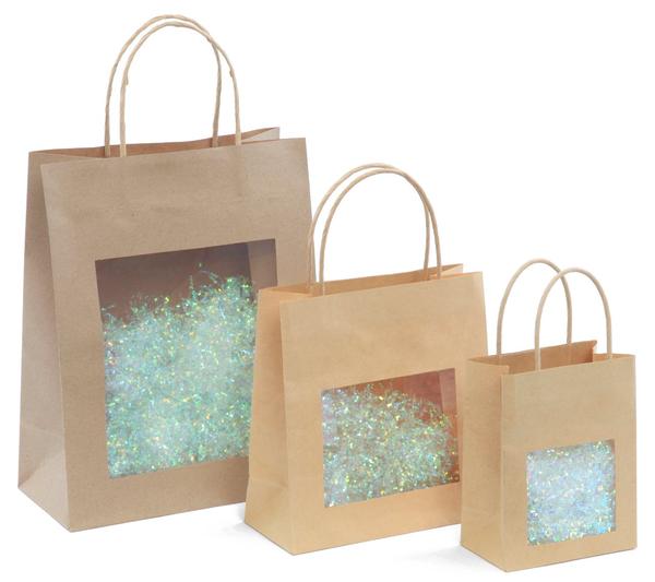 DittaDisplay Retail Solution | Sacs kraft 175gr avec fenêtre poignée torsadée 3 formats 5 couleurs Kraft bags 175gr with window twisted handle 3 sizes 5 colors Kraftbeutel 175gr mit Fensterdrehgriff 3 Größen 5 Farben