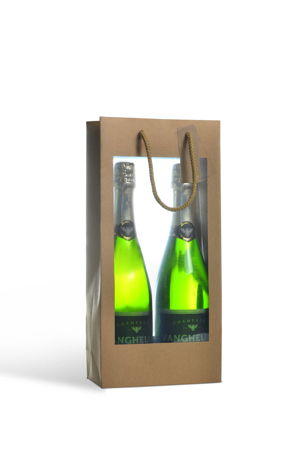 Sacs Chic Nature Bouteille - Kraft Argenté Mat ou Brun Naturel avec fenêtre - 2 FORMATS