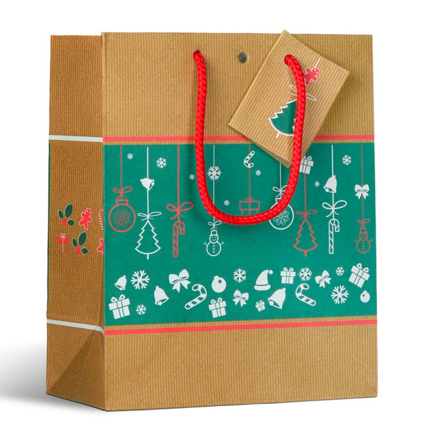 Ditta Display Retail Solutions sac cabas Noël kraft blanc impression rouge/vert poignée corde weiße Kraft-Weihnachtstasche rot/grüner Aufdruck rot/grüner Seilgriff white kraft Christmas tote bag red/green print red/green rope handle