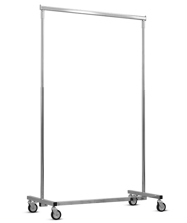 DittaDisplay Retail Solutions - penderie base en tube carré pliable sur charnières réglable en hauteur taquets rétractables roues de 8cm 2 freins ständer basis aus quadratischem rohr klappbar auf scharnieren höhenverstellbar einziehbare klampen räder 8cm 2 bremsen folding square tube base on hinges adjustable in height with retractable stoppers 8cm wheels 2 brakes