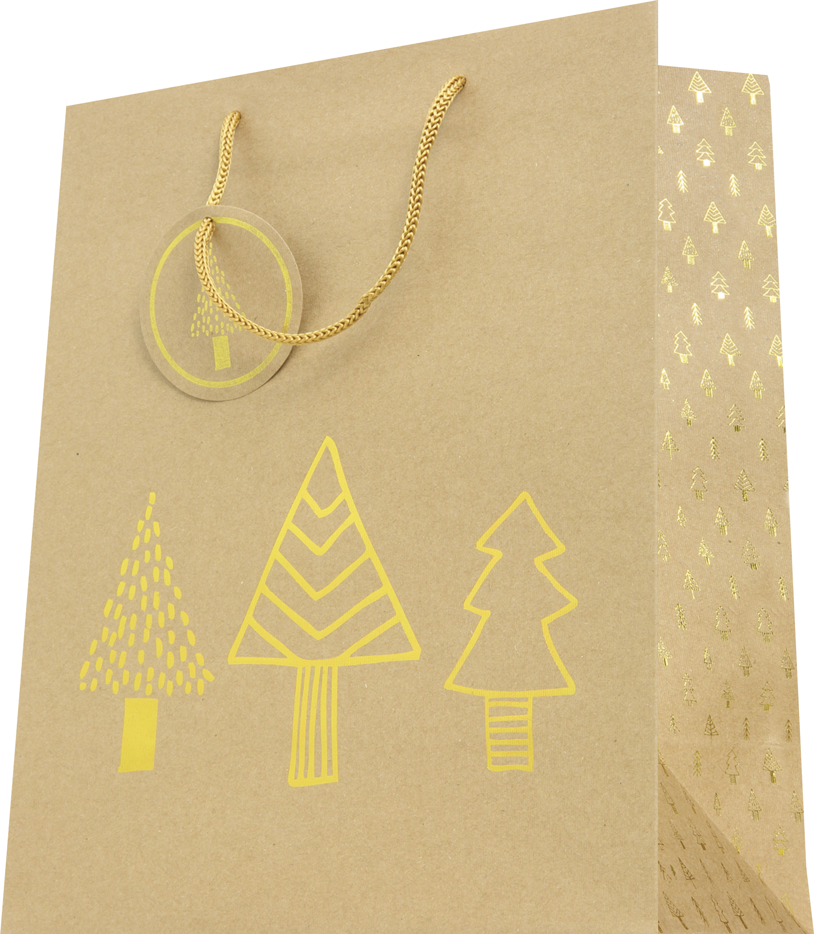 Sac avec sapins or métallisé sur papier karft - 3 fomats