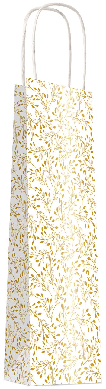 DittaDisplay Sacs kraft blanc motif végétal doré poignées torsadées weiße Krafttaschen mit goldenem Pflanzenmotiv, gedrehte Griffe white kraft bags with gold vegetable pattern and twisted handles