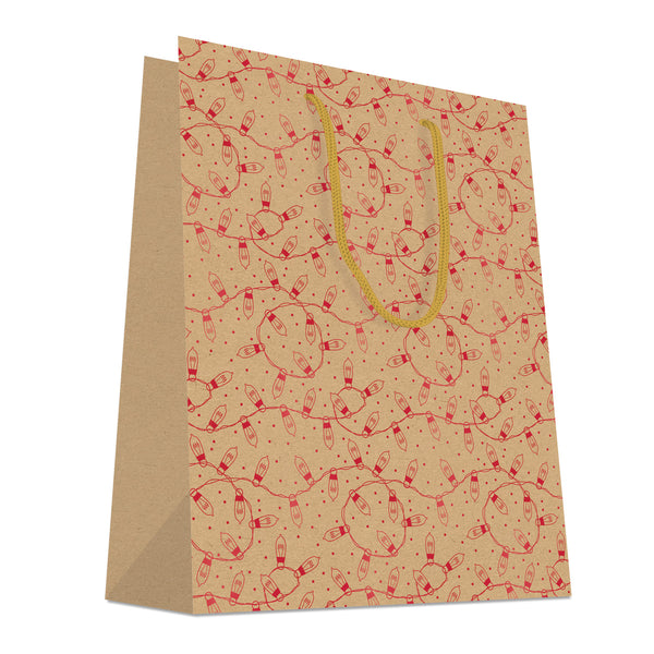 DittaDisplay Retail Solutions sac kraft cartonné 180gr avec motif guirlandes rouges métallisées kartonierte Krafttasche 180gr mit rotem Metallic-Girlanden-Motiv 180gr cardboard kraft bag with red metallic garlands