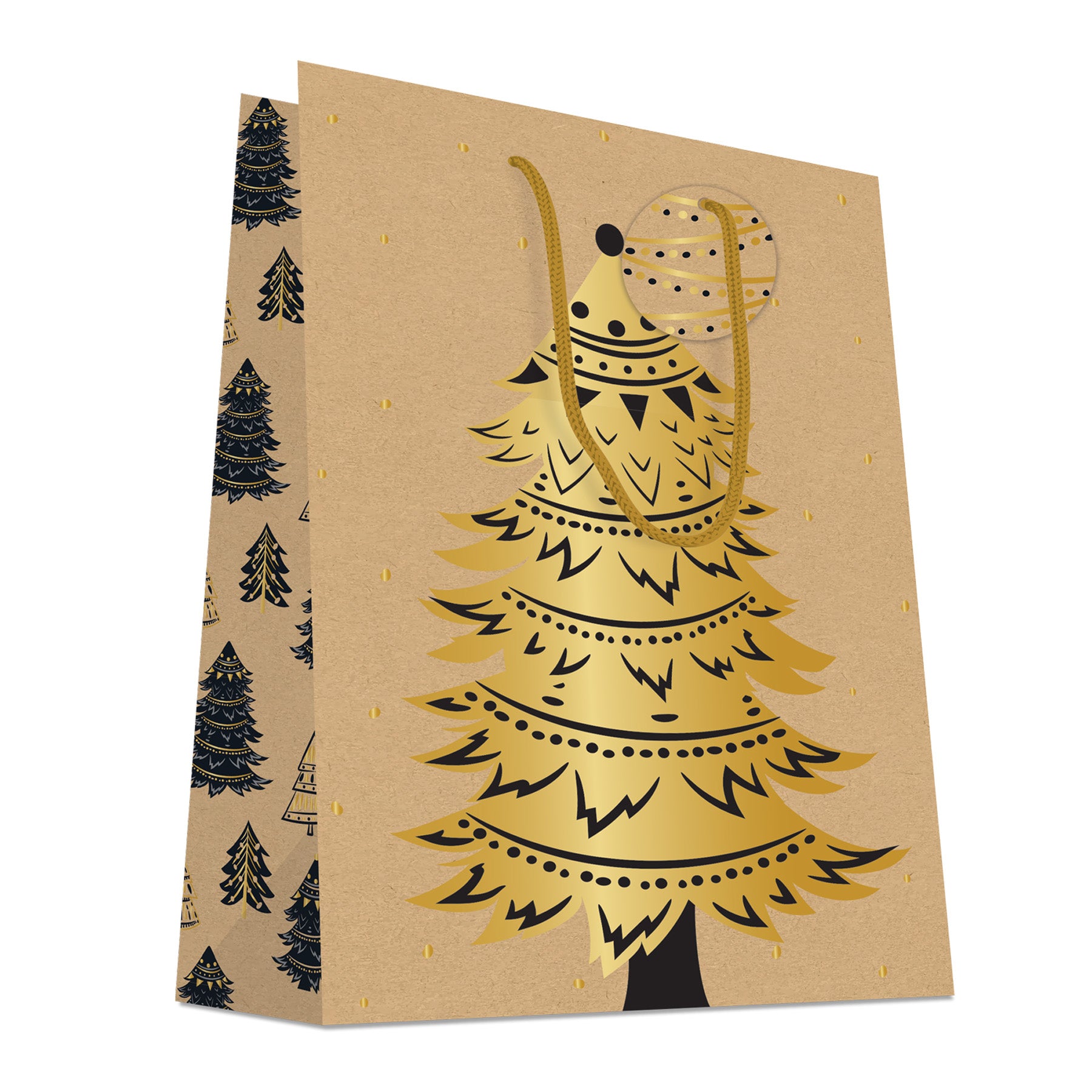 DittaDisplay retail solutions emballage sac Noël motif sapin avec finition noir et or métallisé Verpackungstasche Weihnachten Tannenbaum-Motiv mit schwarzem und goldenem Metallic-Finish bag packaging Christmas tree pattern with black and gold metallic finish
