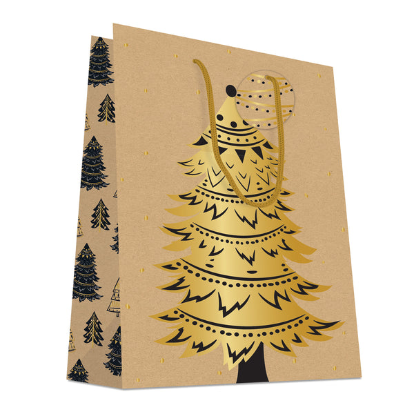 DittaDisplay retail solutions emballage sac Noël motif sapin avec finition noir et or métallisé Verpackungstasche Weihnachten Tannenbaum-Motiv mit schwarzem und goldenem Metallic-Finish bag packaging Christmas tree pattern with black and gold metallic finish
