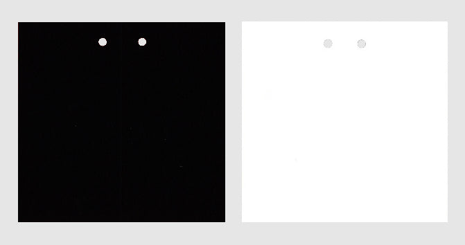 DittaDisplay Etiquette cavalière cartonnée pliure central noire blanche 76x38mm Schwarzes weißes Kartonetikett Mittelfalz Black white cardboard label Central folding