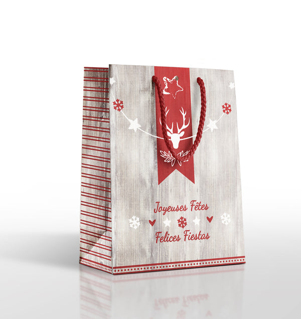 Ditta Display Retail Solutions sac cabas Noël kraft blanc impression bois flotté poignée corde weiße Kraft-Weihnachtstasche Schwemmholz Aufdruck Seilgriff white kraft Christmas tote bag driftwood print rope handle