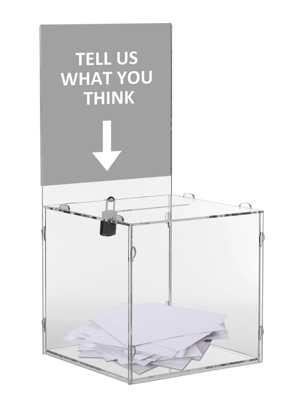DittaDisplay boîte/urne de concours boîte à idée 20x20x20xcm 30x30x30cm plexi transparent porte-affiche Contest ballot box idea box Wettbewerb Wahlurne Ideenbox