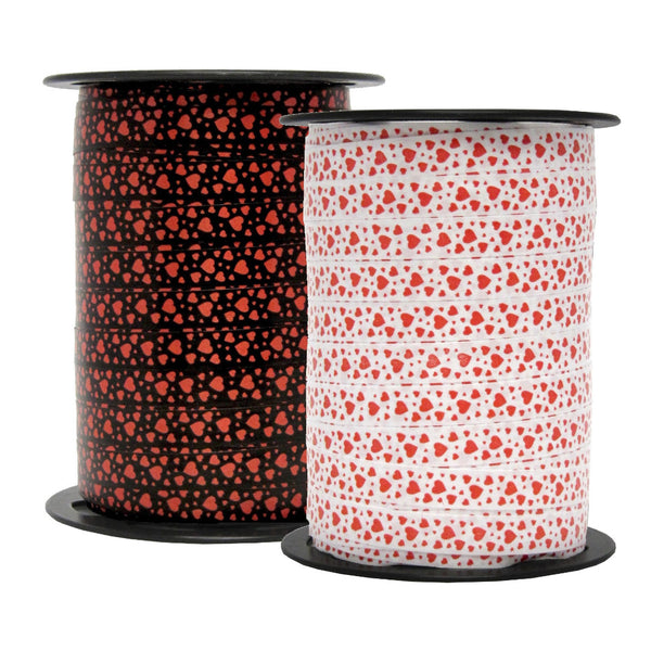 Bobine de bolduc imprimé cœurs 10 mm x 225 m – ruban décoratif romantique pour emballages cadeaux et décorations