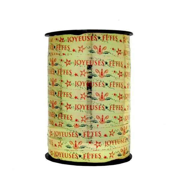 Bobine de bolduc imprimé Joyeuses fêtes 10 mm x 225 m – ruban décoratif pour emballages cadeaux et décorations de Noël