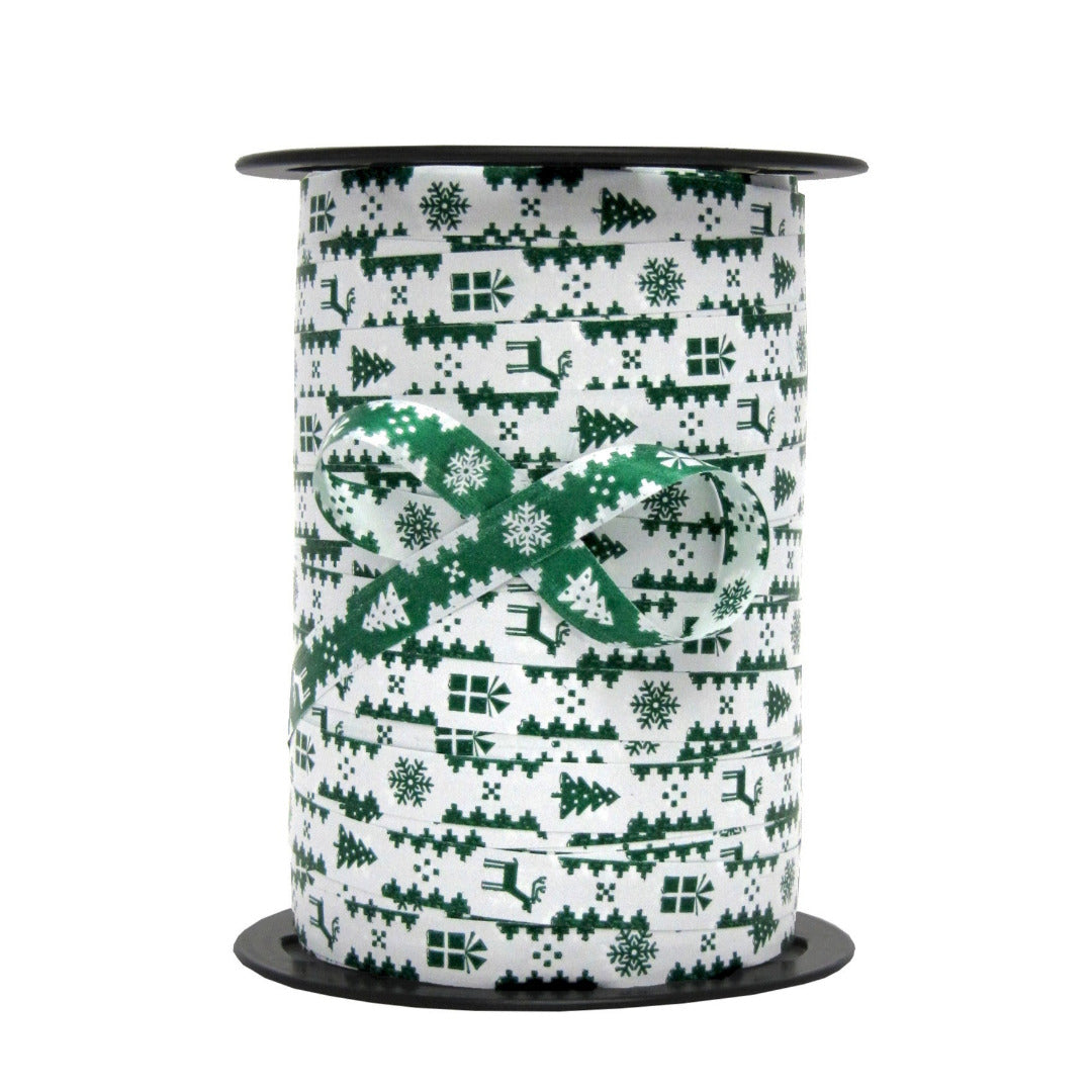 Bobine de bolduc imprimé Noël recto-verso 10 mm x 225 m – ruban décoratif festif pour emballages cadeaux et décorations de fin d’année