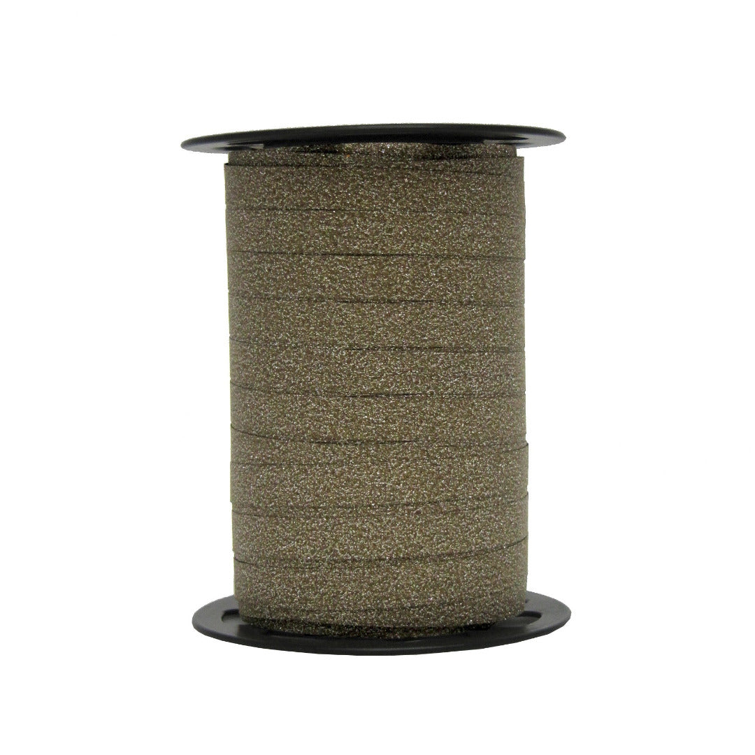 bobine de bolduc pailleté 10 mm x 100 m. Disponible en brun scintillant