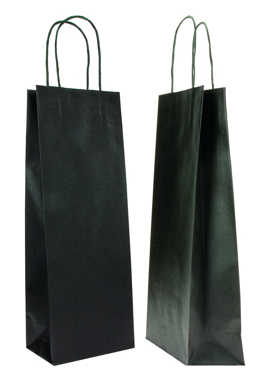 DittaDisplay Retail Solutions Sac bouteille BIOKRAFT en kraft brun lisse ou teinte couleur avec poignées torsadées BIOKRAFT bottle bag in smooth brown or colored kraft with twisted handles BIOKRAFT Flaschentasche aus glattem braunem oder farbigem Kraftpapier mit gedrehten Griffen