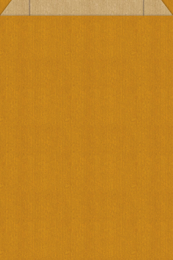 DittaDisplay Retail Solutions - Pochette papier couleur jaune moutarde sur kraft brun vergé Senfgelb gefärbte Papierhülle auf braunem Kraftpapier Mustard yellow colored paper pouch on brown kraft paper
