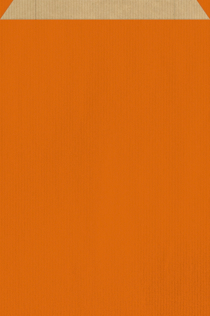 DittaDisplay Retail Solutions - Pochette papier couleur orange sur kraft brun vergé Orange gefärbte Papierhülle auf braunem Kraftpapier Orange colored paper pouch on brown kraft paper