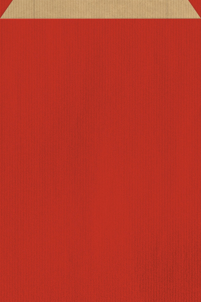 DittaDisplay Retail Solutions - Pochette papier couleur rouge sur kraft brun vergé Rot gefärbte Papierhülle auf braunem Kraftpapier Red colored paper pouch on brown kraft paper