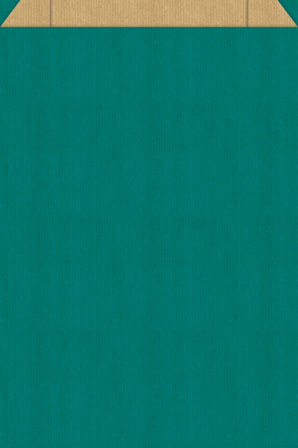 DittaDisplay Retail Solutions - Pochette papier couleur bleu-vert sur kraft brun vergé Blau-grün gefärbte Papierhülle auf braunem Kraftpapier Blue-green colored paper pouch on brown kraft paper