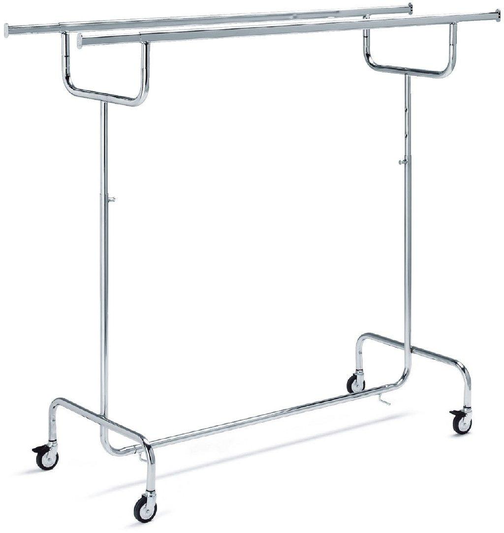 Portant réglable double barre chromé – penderie professionnelle 150 cm avec roulettes Ø8 cm, robuste et élégante pour boutiques et showrooms