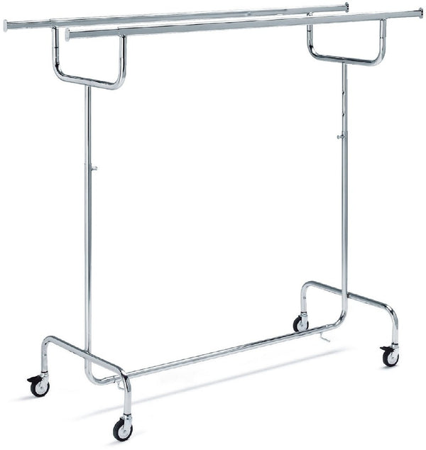 Portant réglable double barre chromé – penderie professionnelle 150 cm avec roulettes Ø8 cm, robuste et élégante pour boutiques et showrooms