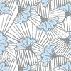 Rouleau de papier cadeau motifs floral bleu clair, en papier couché 60/90 g recyclable, dimensions 0,7 x 100 m ou 50 m, idéal pour emballages cadeaux professionnels.
