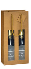 Sac kraft brun Chic Nature avec fenêtre, 175 g/m², pour 2 bouteilles, avec poignées papier et carte message incluse. Élégant et recyclable.