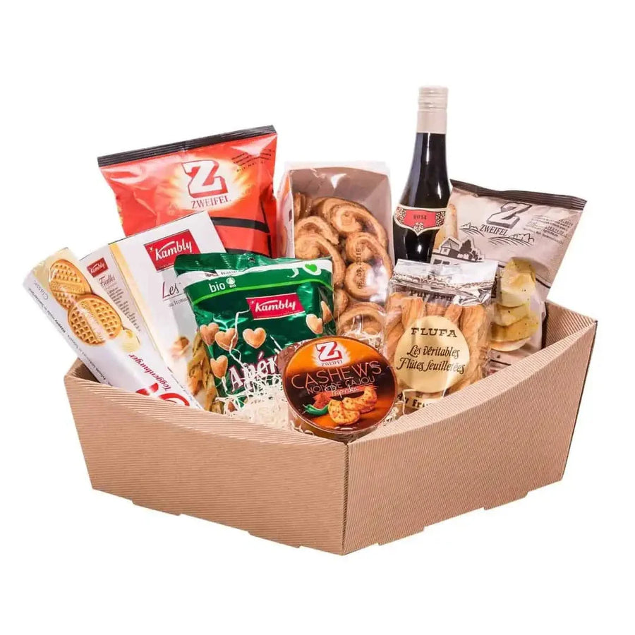 Corbeille de présentation carton kraft brun strié 5 côtés pour panier garni et coffret cadeau