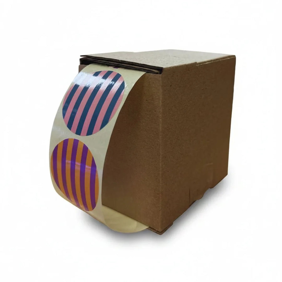 Boîte de 250 étiquettes adhésives rondes décoratives lignées en 5 coloris vifs pour boutique et emballage